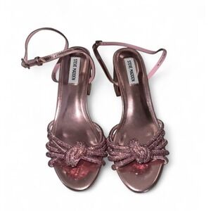 Steve Madden Women's Pink Metallic Glitter Knot Strappy Block Heels Size 8